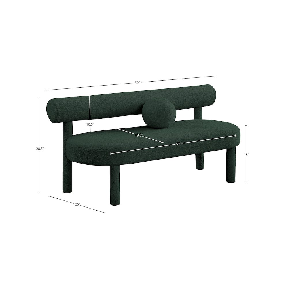 Parlor Green Boucle Fabric Bench. Picture 7