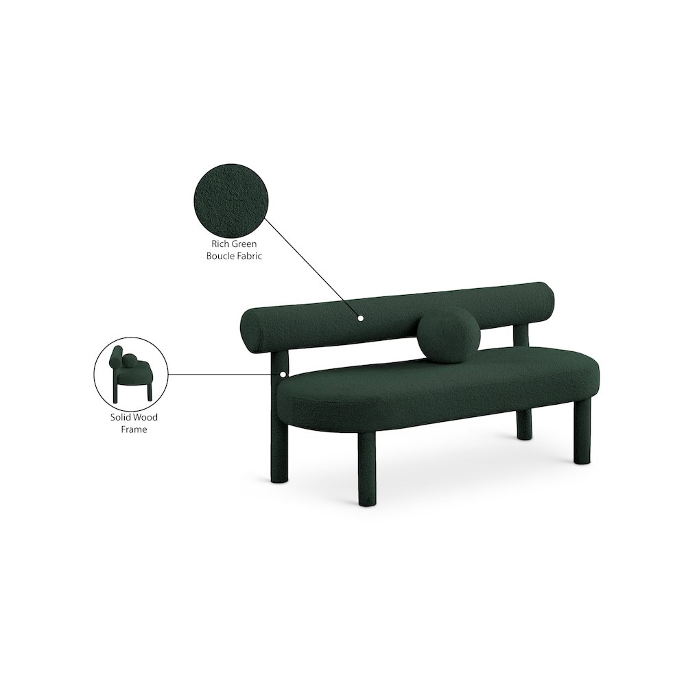 Parlor Green Boucle Fabric Bench. Picture 8