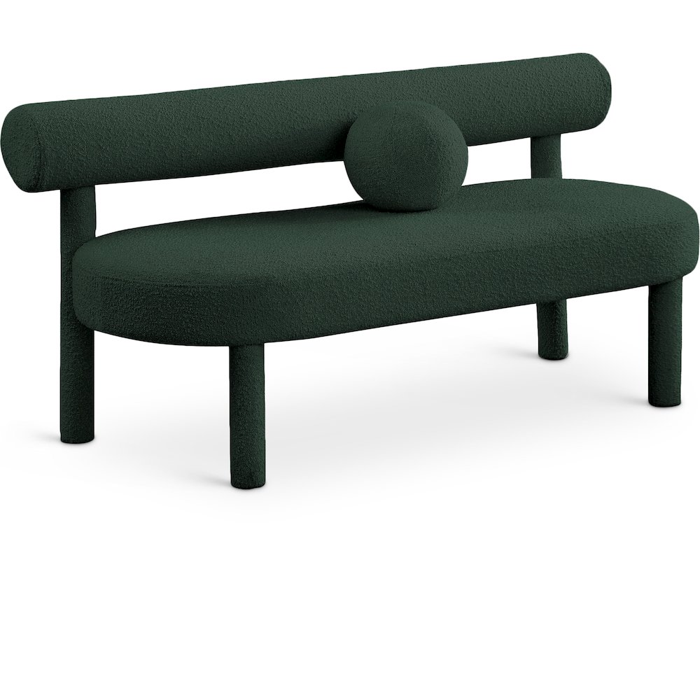 Parlor Green Boucle Fabric Bench. Picture 1