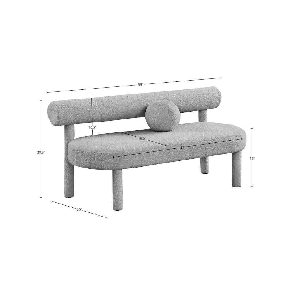 Parlor Grey Boucle Fabric Bench. Picture 7