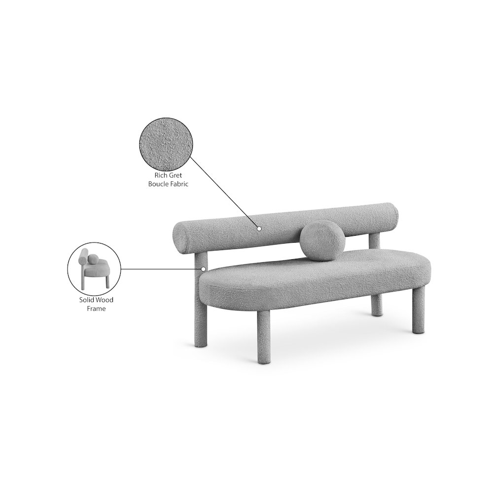 Parlor Grey Boucle Fabric Bench. Picture 8