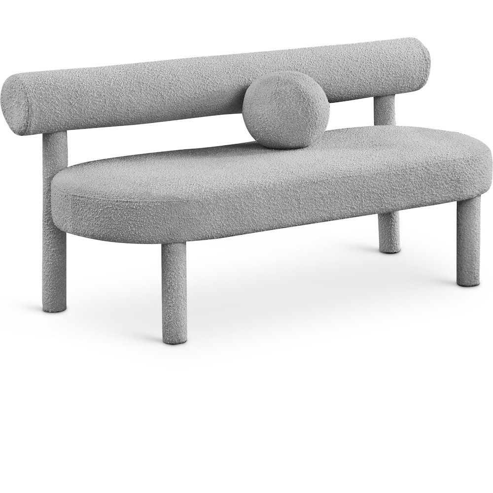 Parlor Grey Boucle Fabric Bench. Picture 1