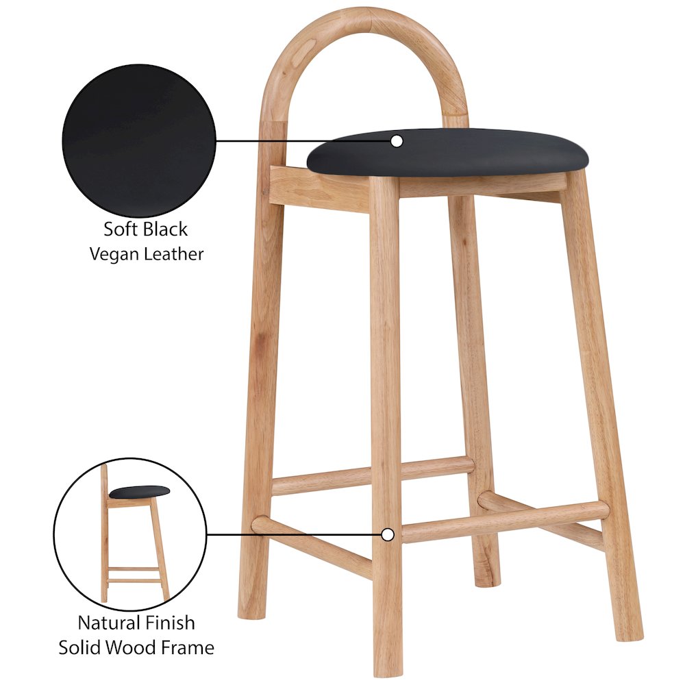 Calvin Black Vegan Leather Stool. Picture 8
