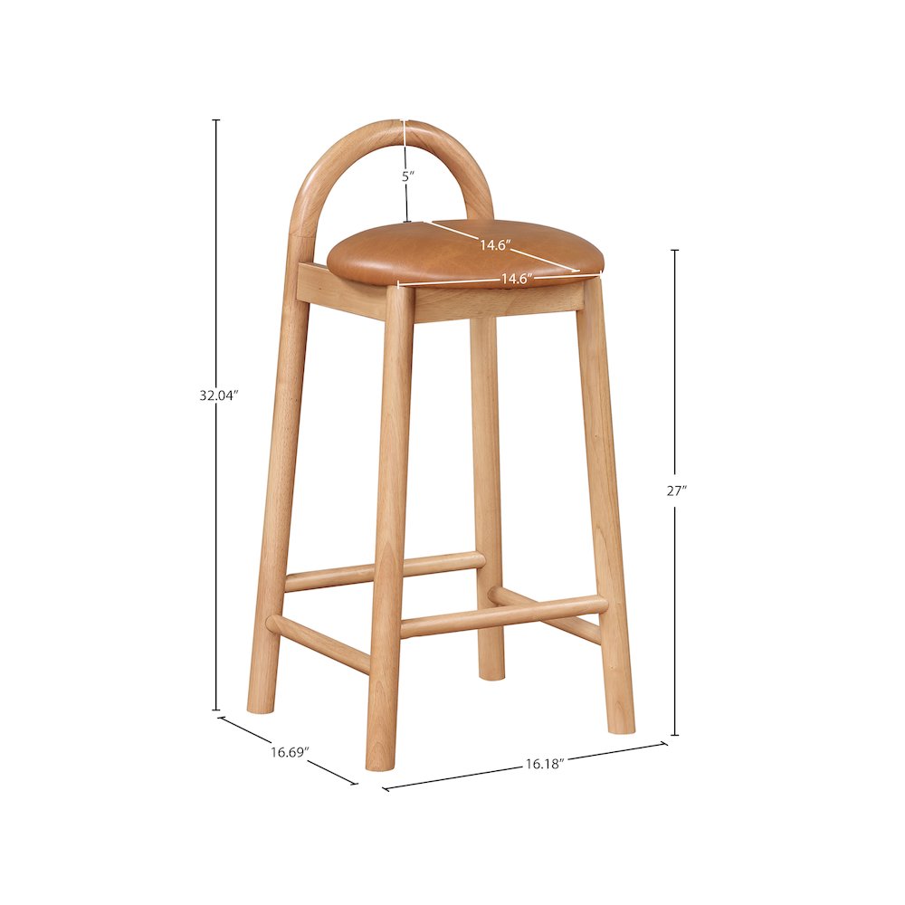 Calvin Cognac Vegan Leather Stool. Picture 7