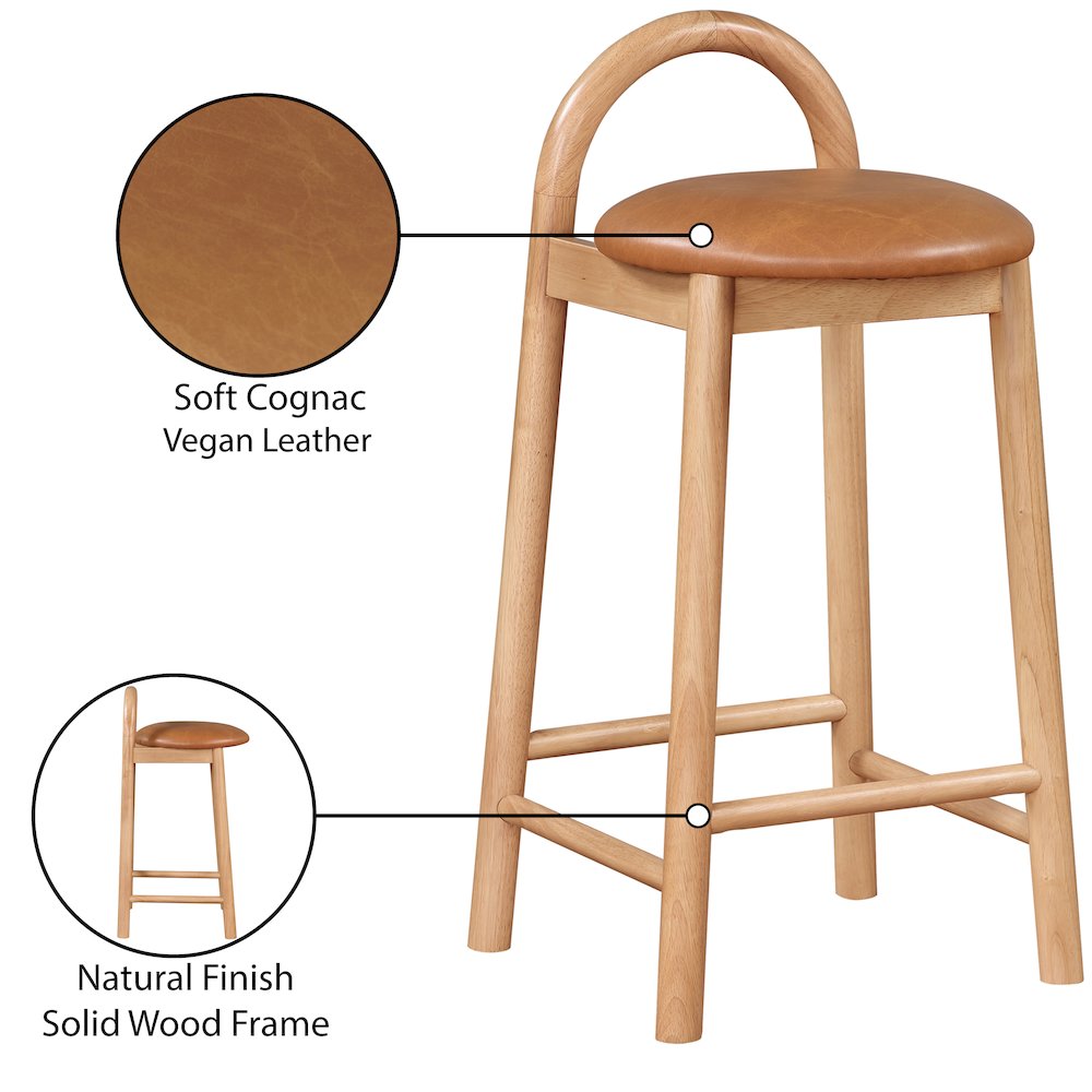 Calvin Cognac Vegan Leather Stool. Picture 8