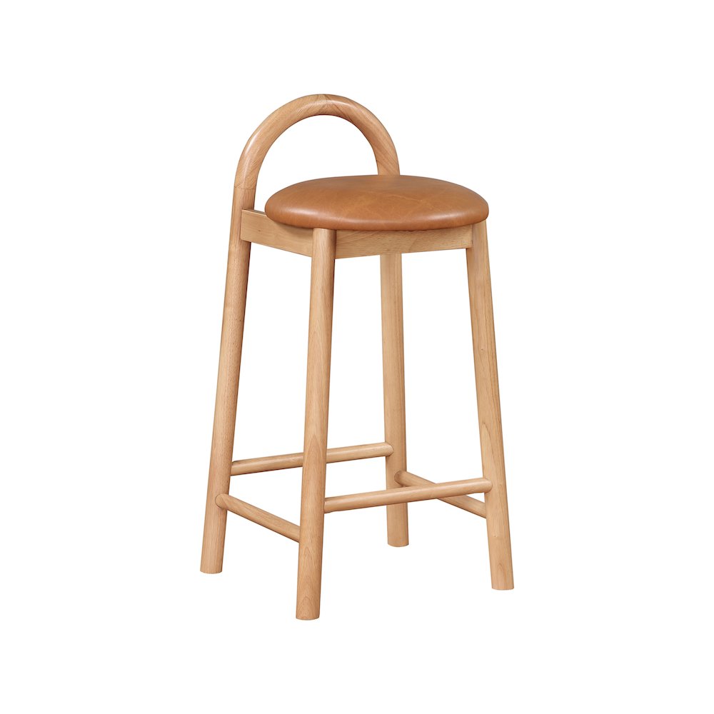Calvin Cognac Vegan Leather Stool. Picture 1