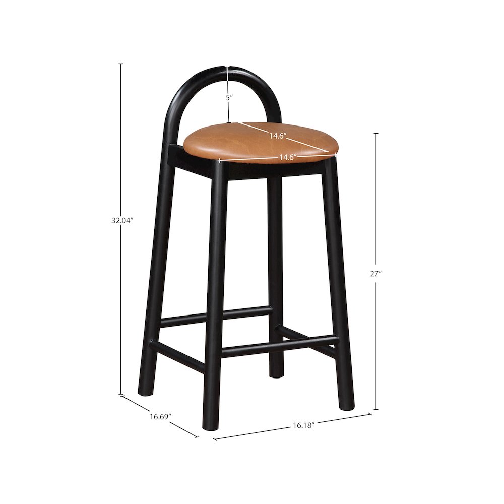 Calvin Cognac Vegan Leather Stool. Picture 7