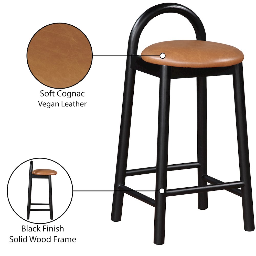 Calvin Cognac Vegan Leather Stool. Picture 8