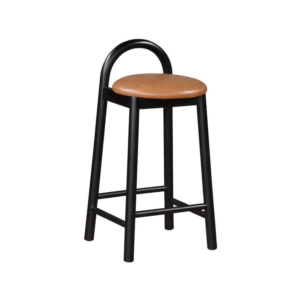 Calvin Cognac Vegan Leather Stool. Picture 1