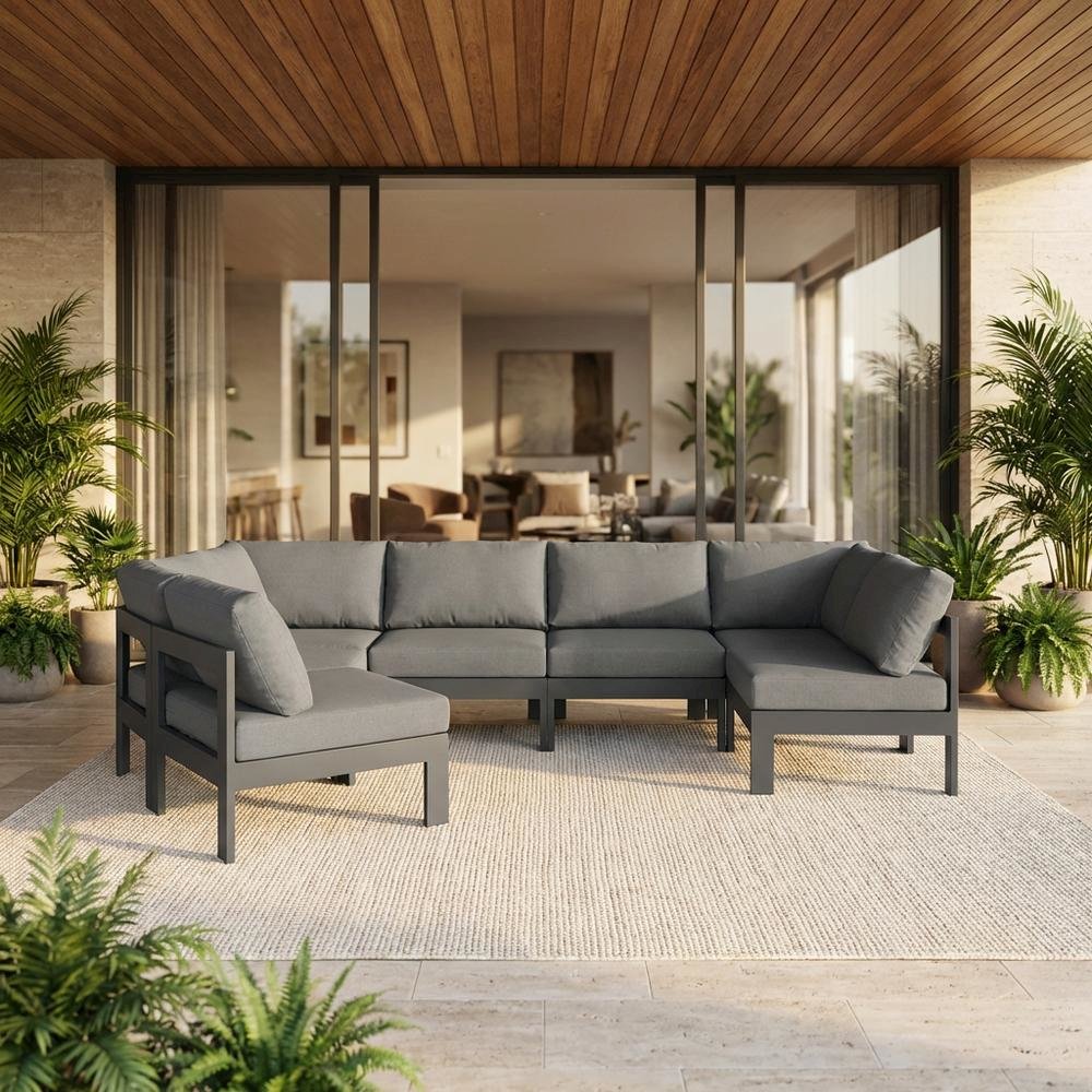 Gray Fabric Outdoor Patio Modular Sectional With Contemporary Design. Picture 2