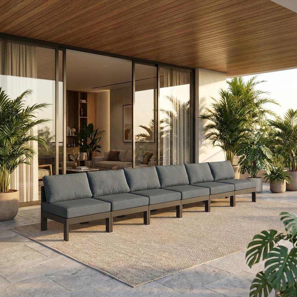 Gray Fabric Outdoor Modular Sofa With Contemporary Style And Cushioned Seating. Picture 2