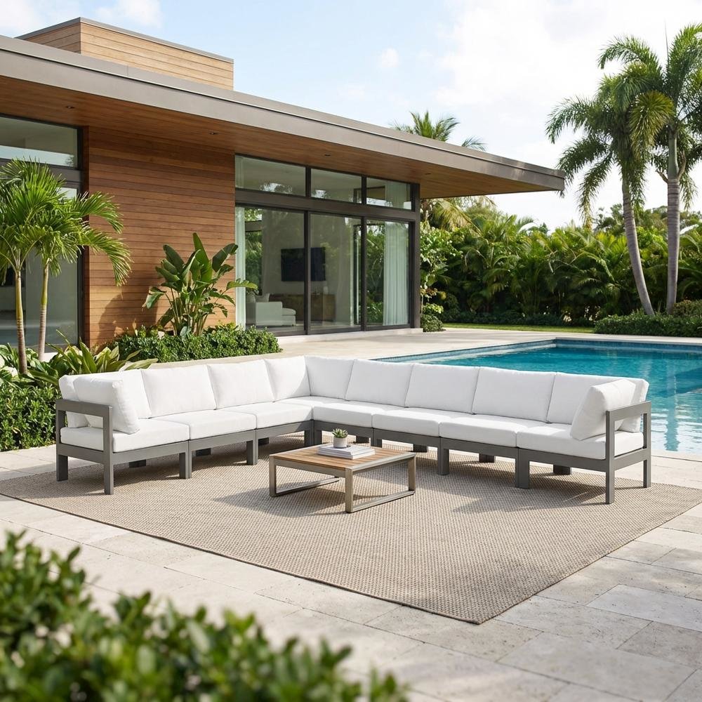 White Fabric Outdoor Patio Modular Sectional For Contemporary Lounge Comfort. Picture 3