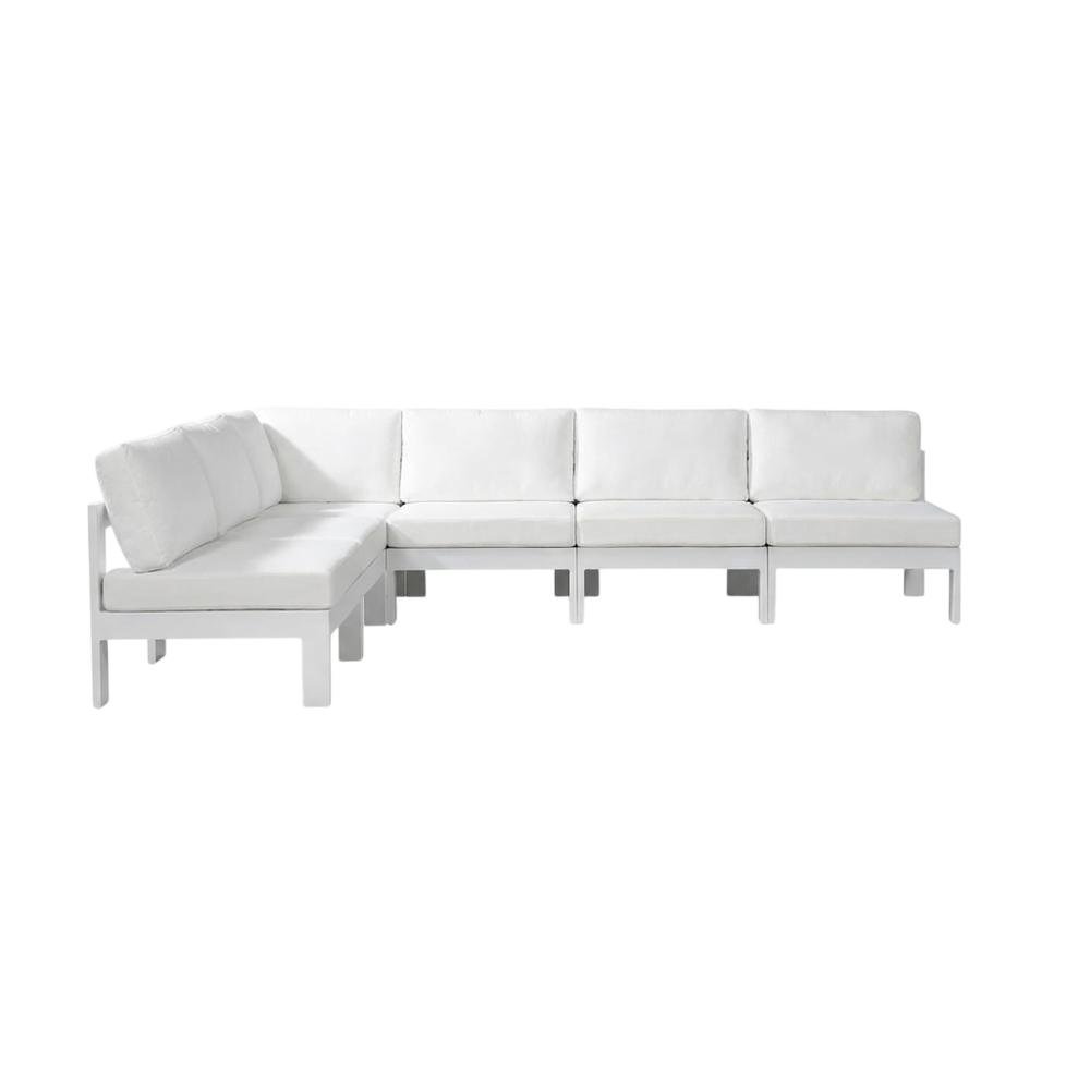 White Fabric Outdoor Patio Modular Sectional, Contemporary Design, Cushioned. Picture 4