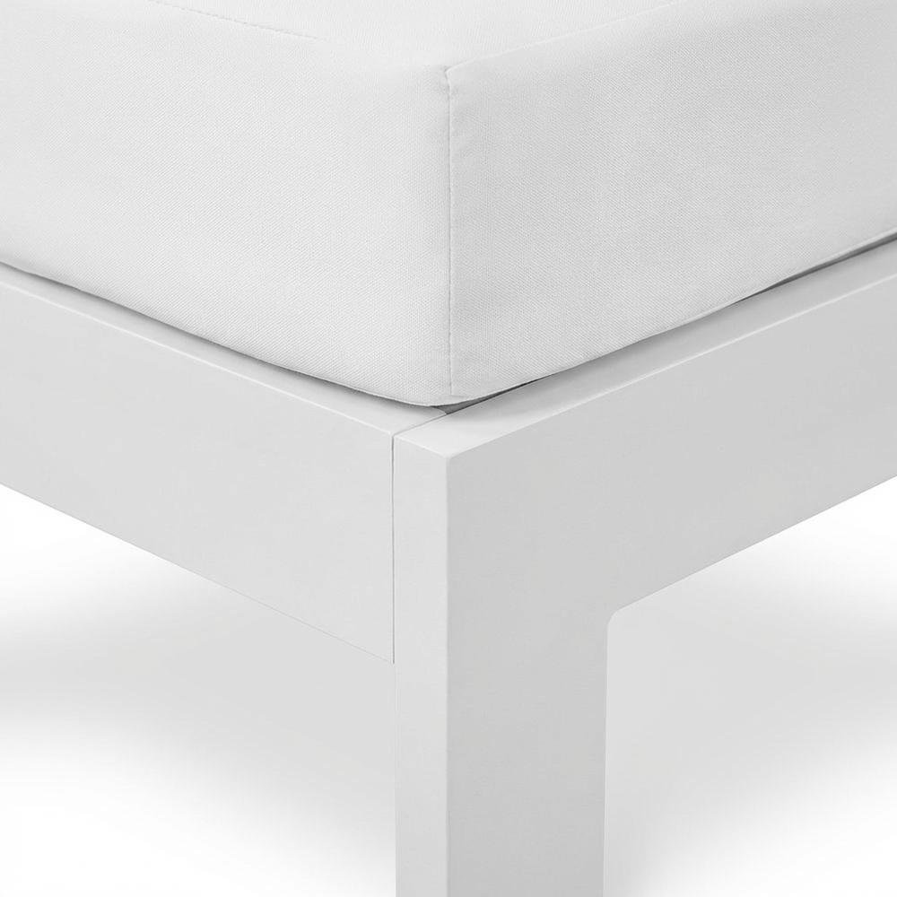 White Fabric Outdoor Ottoman With Aluminum Frame For Patio Lounge. Picture 6