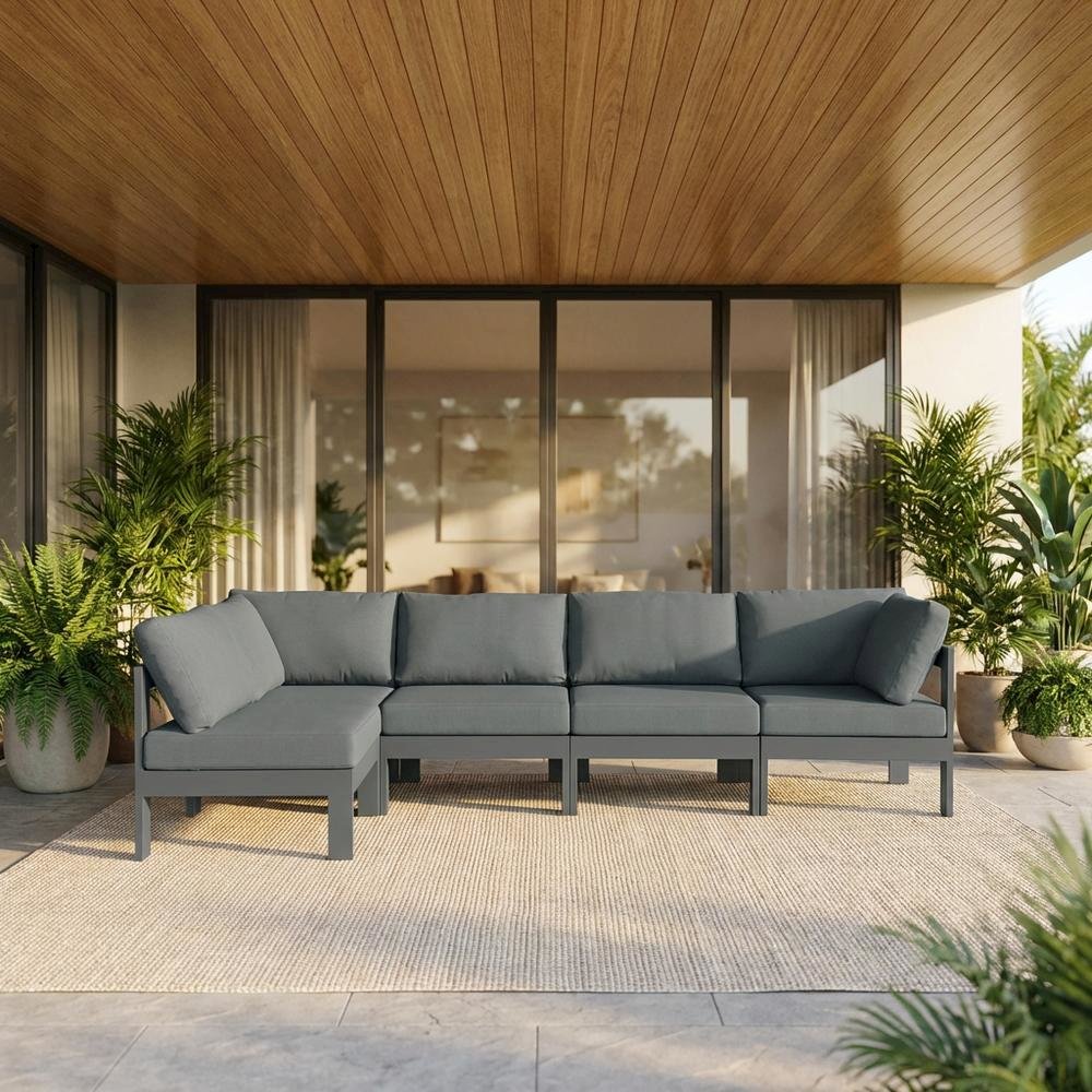 Gray Fabric Outdoor Patio Modular Sectional With Contemporary Style. Picture 2