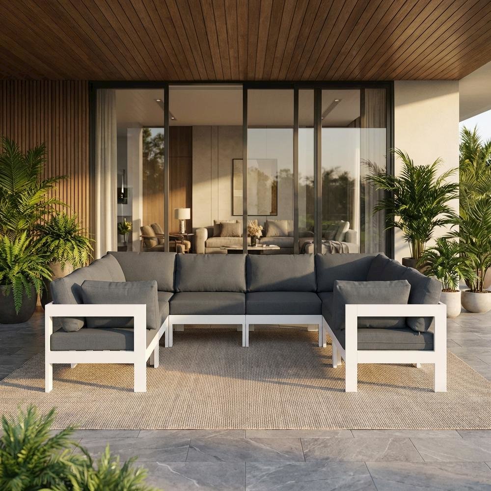 Gray Fabric Outdoor Patio Modular Sectional With Contemporary Style. Picture 2