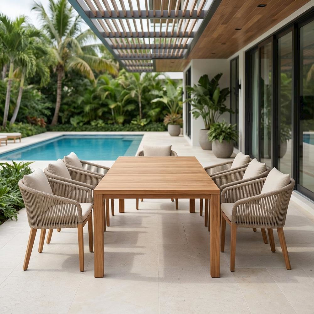 Teak Outdoor Patio Dining Table With Contemporary Style. Picture 3