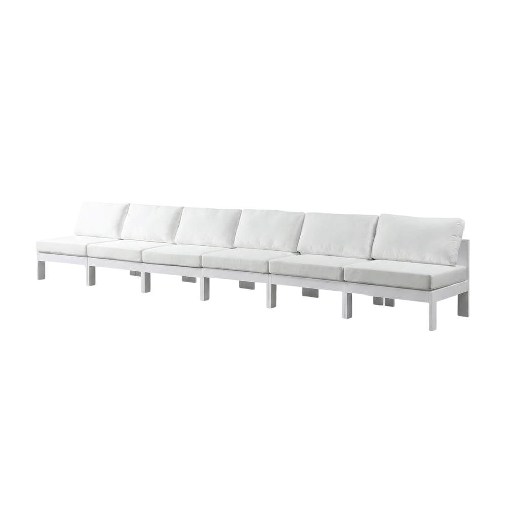 White Fabric Outdoor Modular Sofa With Contemporary Design, 180W X 30D X 34H. Picture 1