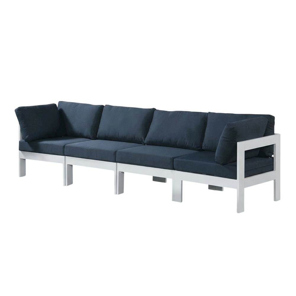 Navy Fabric Outdoor Patio Modular Sofa, Contemporary Style, Comfortable Back. Picture 1