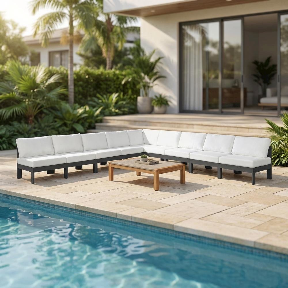 White Fabric Outdoor Modular Sectional, Contemporary Style, Cushioned Seat. Picture 3