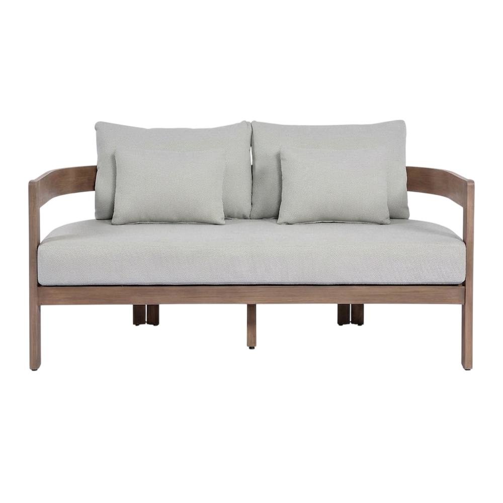 Gray Fabric Upholstered Outdoor Patio Loveseat with Cushions, Contemporary Style. Picture 4