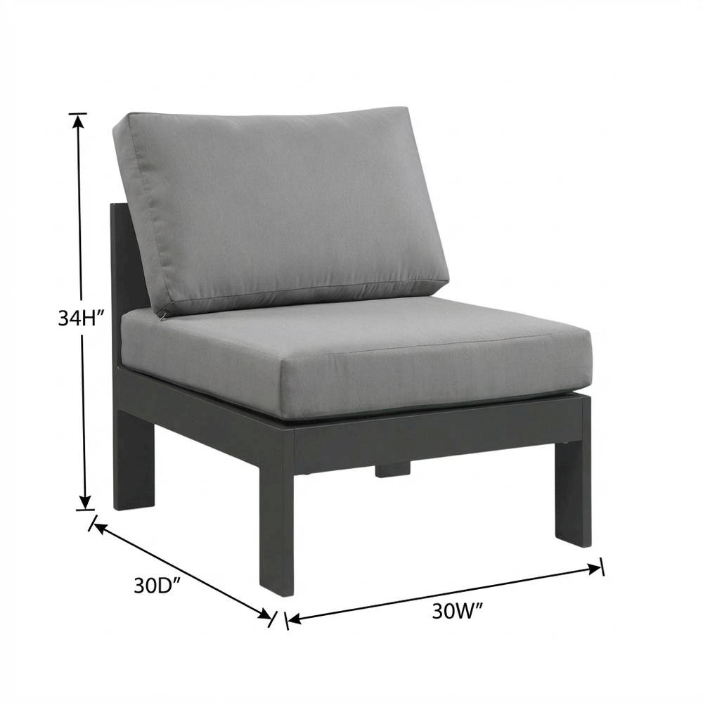 Gray Fabric Outdoor Patio Aluminum Armless Chair With Contemporary Style. Picture 7