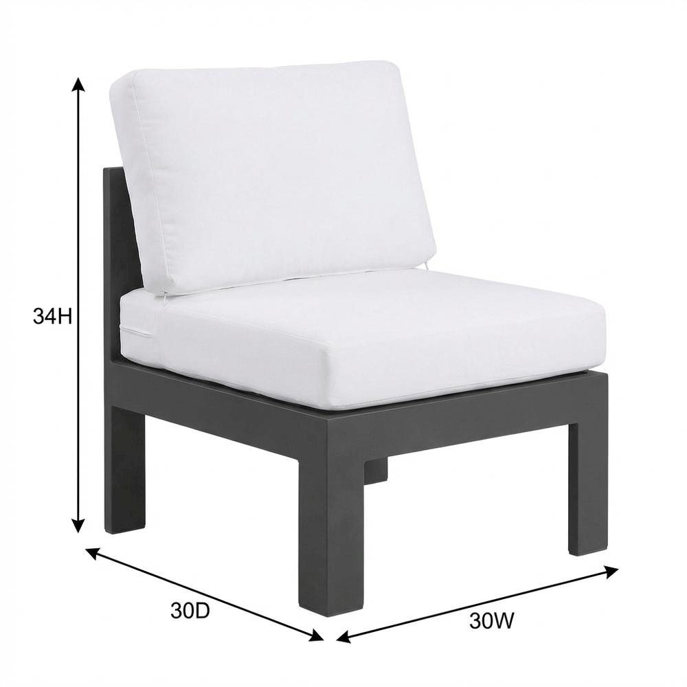 White Fabric Outdoor Patio Armless Chair, Aluminum Frame, Contemporary Style. Picture 7