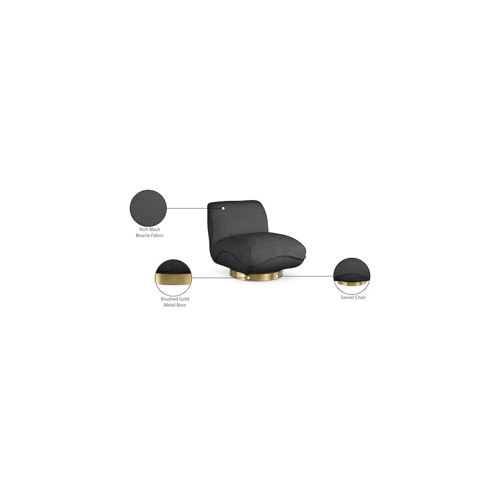 Geneva Black Boucle Fabric Swivel Accent Chair. Picture 8