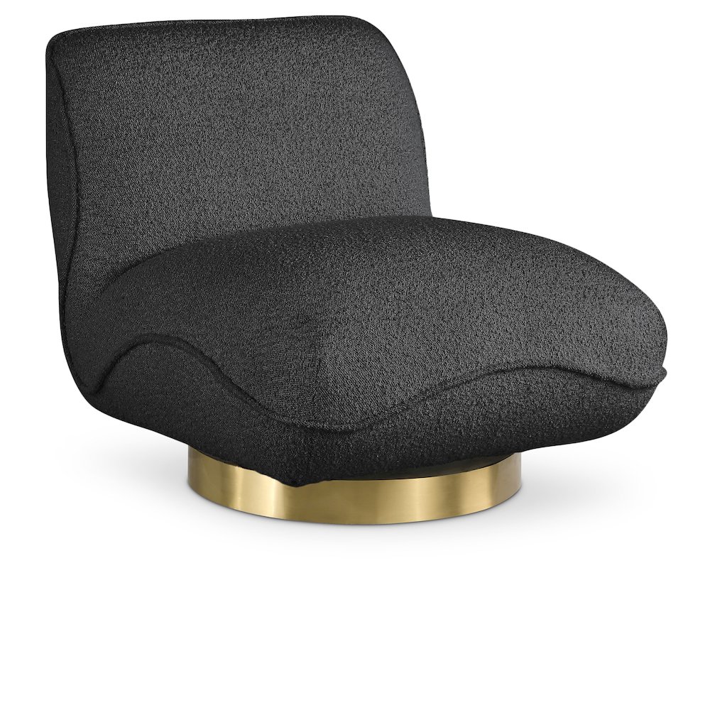 Geneva Black Boucle Fabric Swivel Accent Chair. Picture 1
