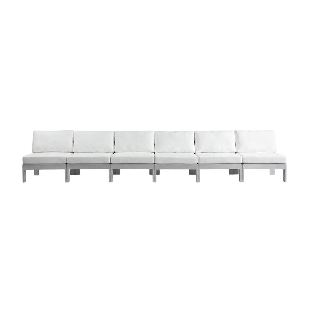 White Fabric Outdoor Modular Sofa With Contemporary Design, 180W X 30D X 34H. Picture 4