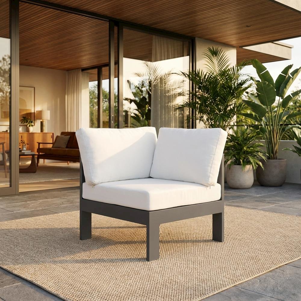 White Fabric Outdoor Patio Aluminum Corner Chair With Contemporary Design. Picture 2