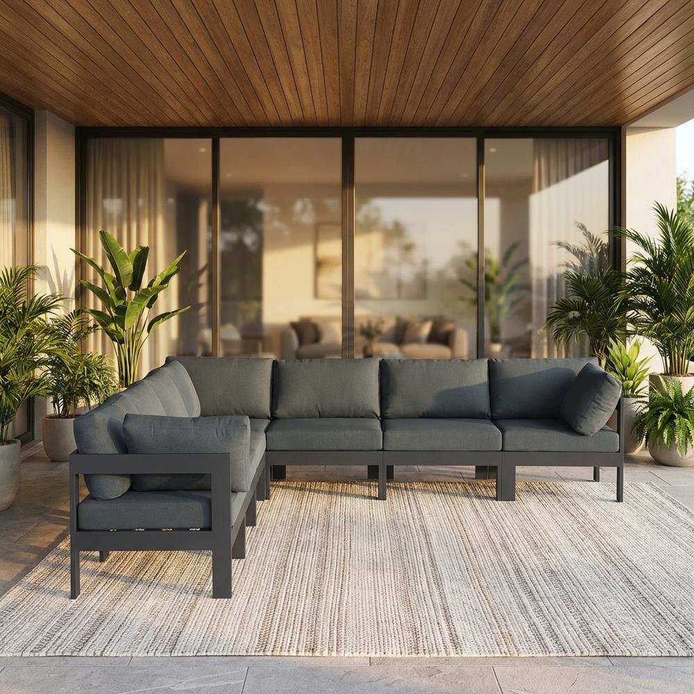 Gray Fabric Outdoor Patio Modular Sectional With Contemporary Design. Picture 2