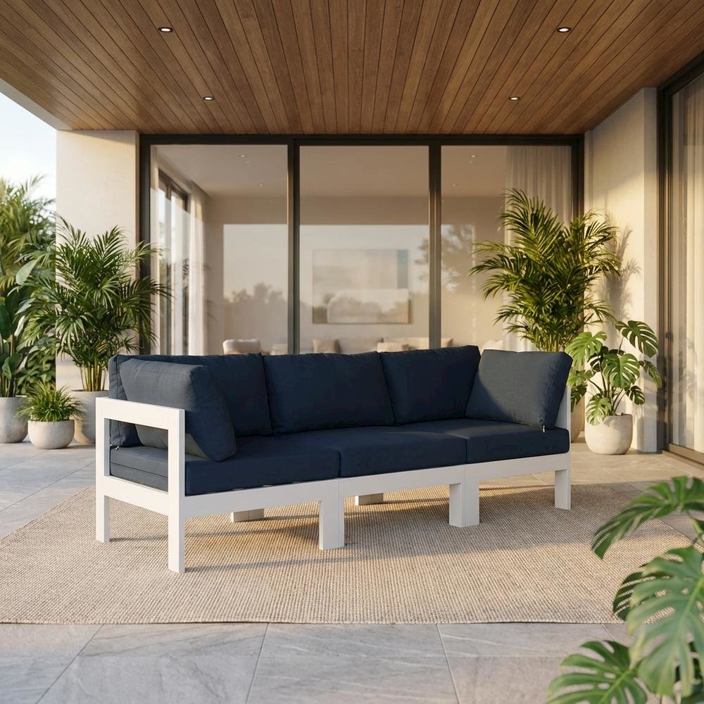 Navy Fabric Outdoor Patio Modular Sofa For Contemporary Living. Picture 2