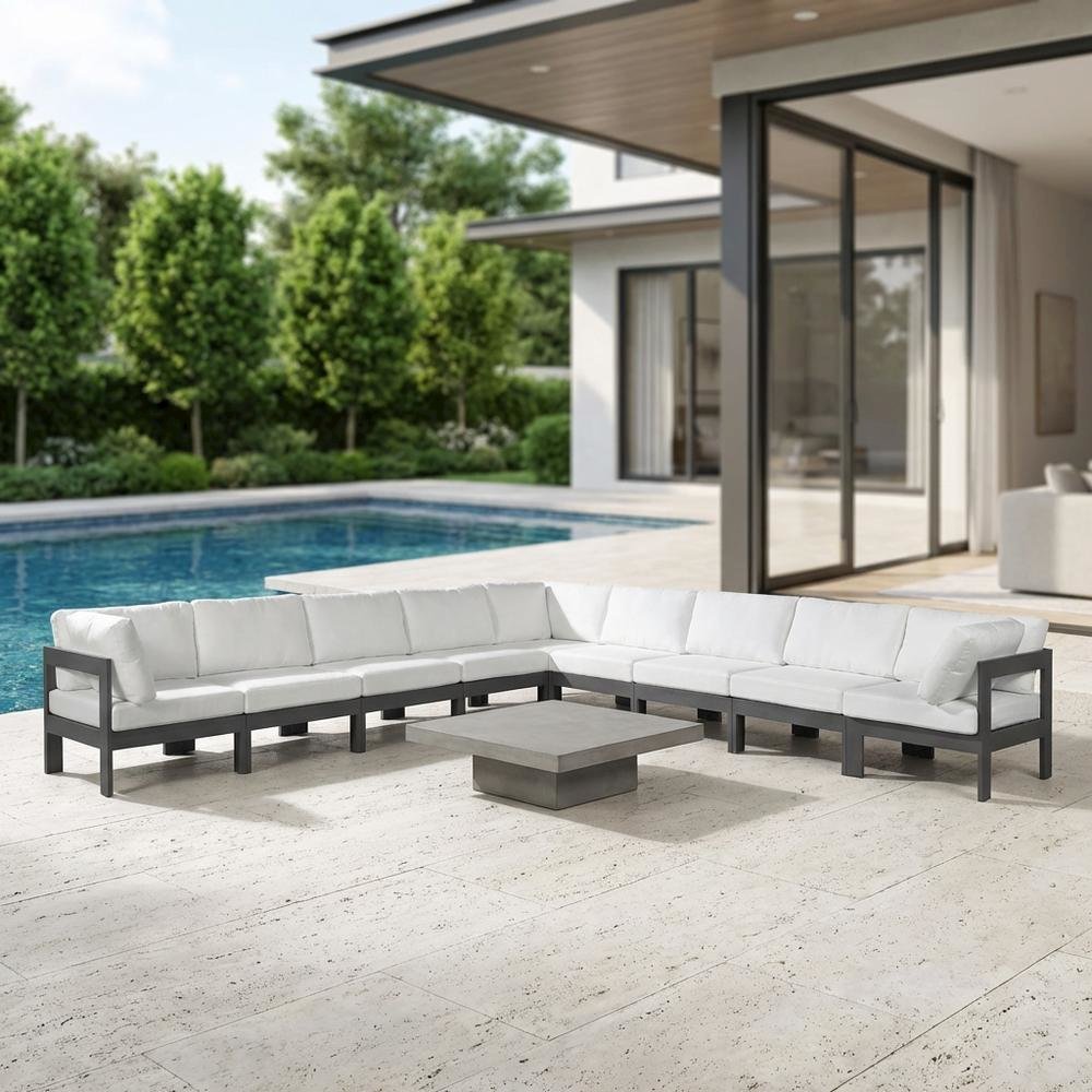 White Fabric Outdoor Patio Modular Sectional With Contemporary Design. Picture 3