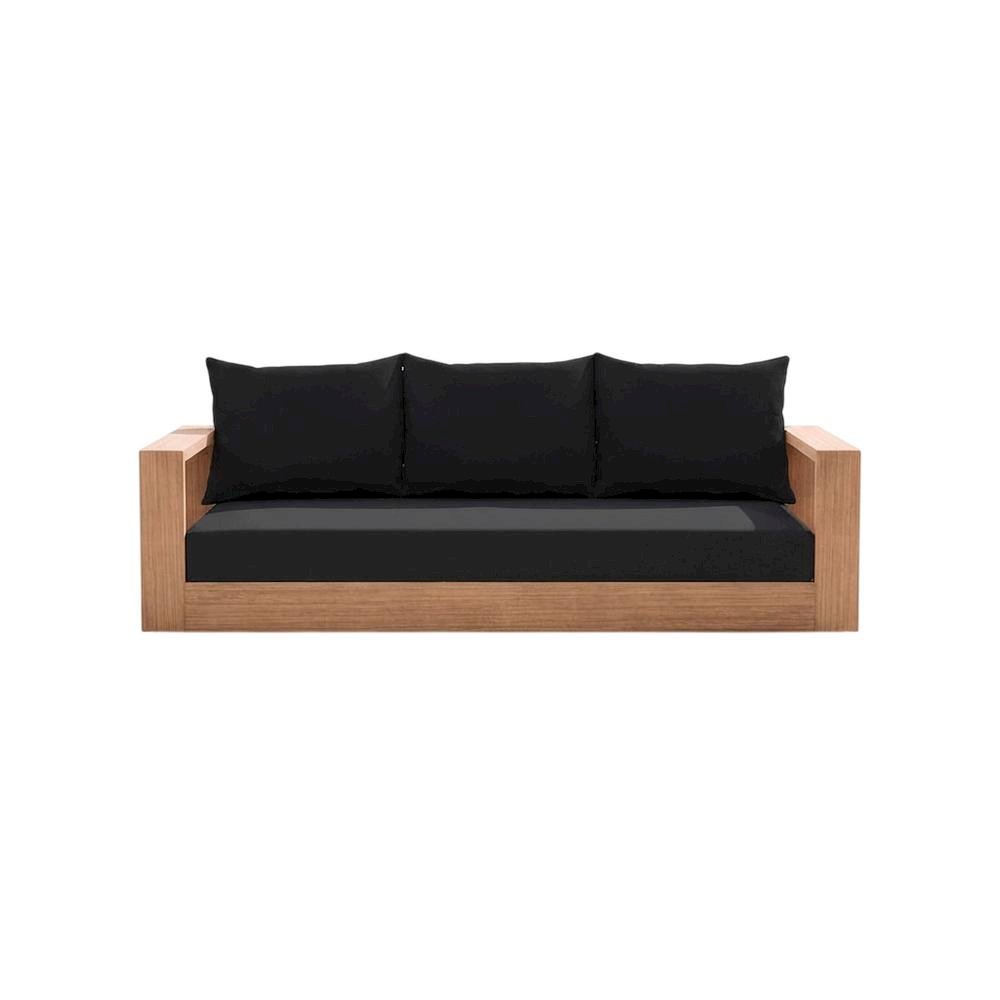 Contemporary Black Fabric Outdoor Sofa With Cushioned Seating And Pillow. Picture 4
