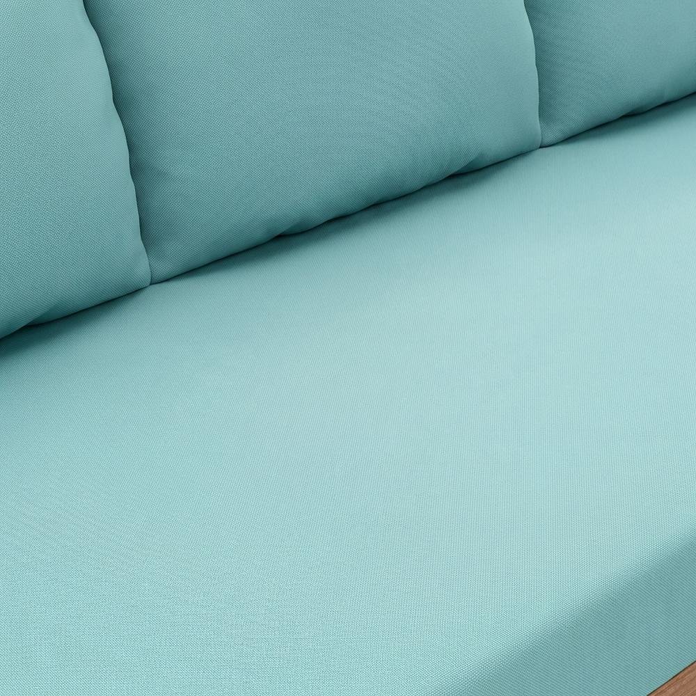 Contemporary Blue Fabric Outdoor Sofa With Cushioned Seat And Pillows. Picture 5