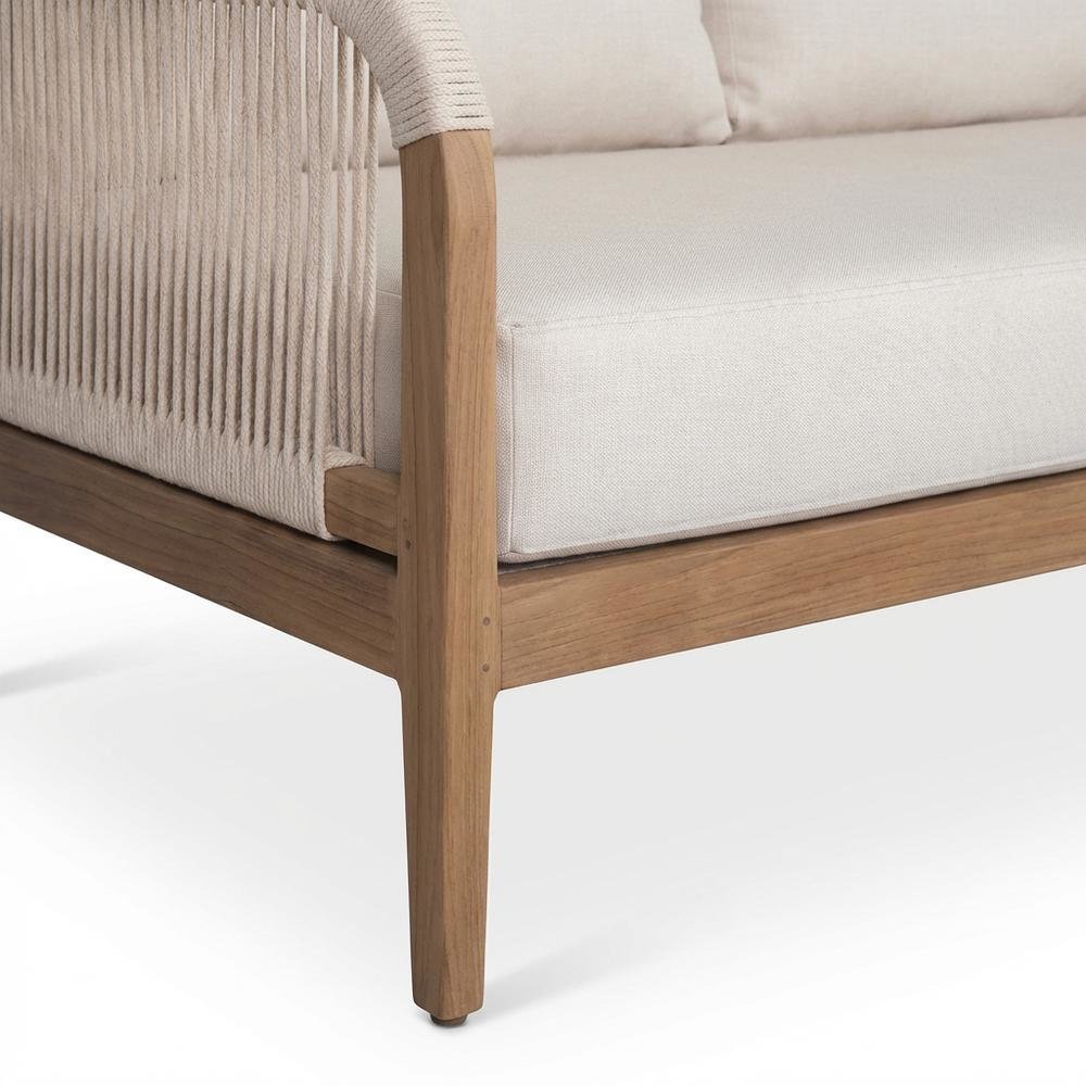 Cream Fabric Outdoor Patio Sofa With Aluminum Frame And Cushions. Picture 6
