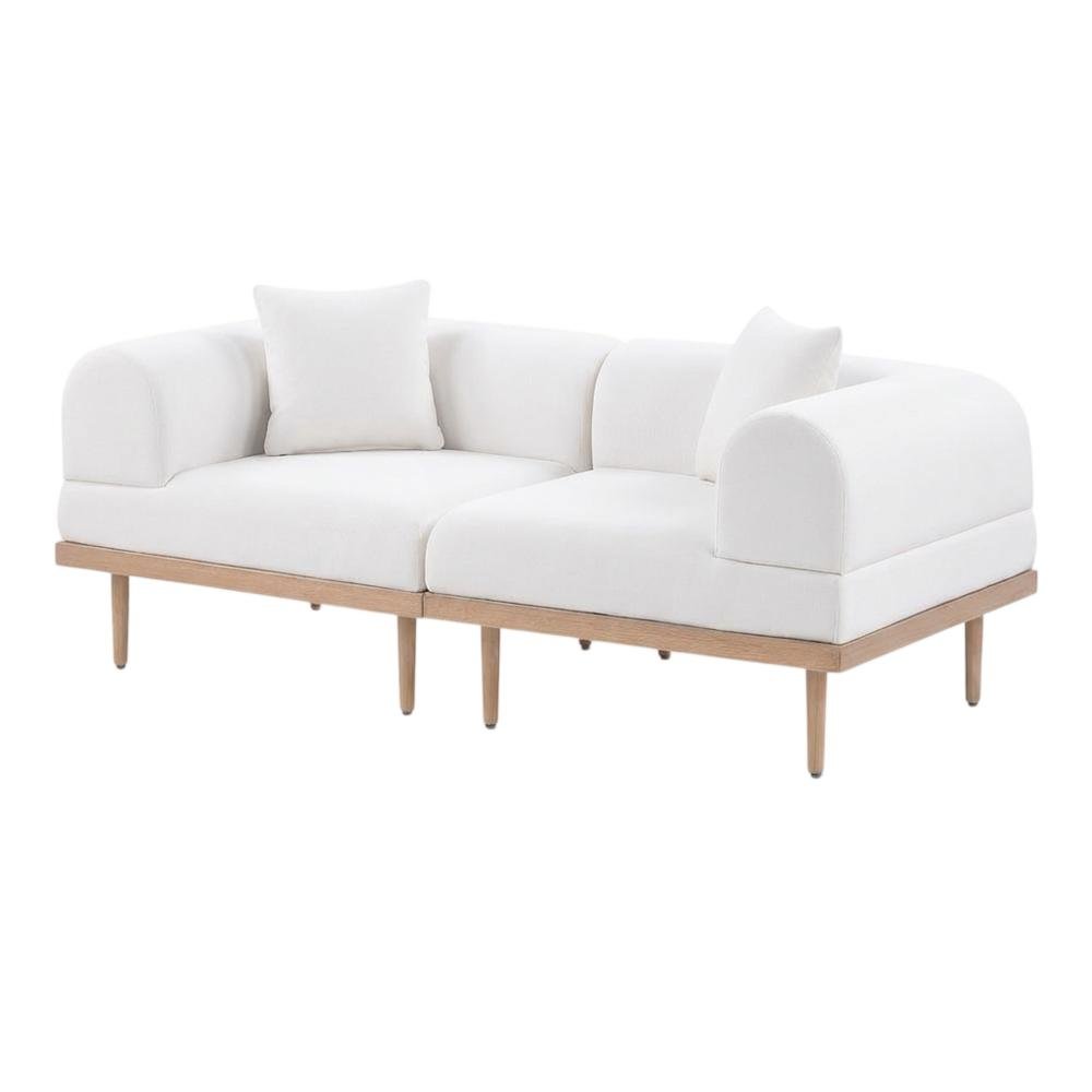 Cream Fabric Outdoor Modular Loveseat With Cushions And Contemporary Style. Picture 1