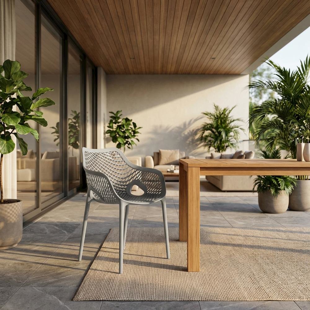 Gray Outdoor Patio Dining Chairs Set Of 4 With Armrests And Uv-Resistant Finish. Picture 2