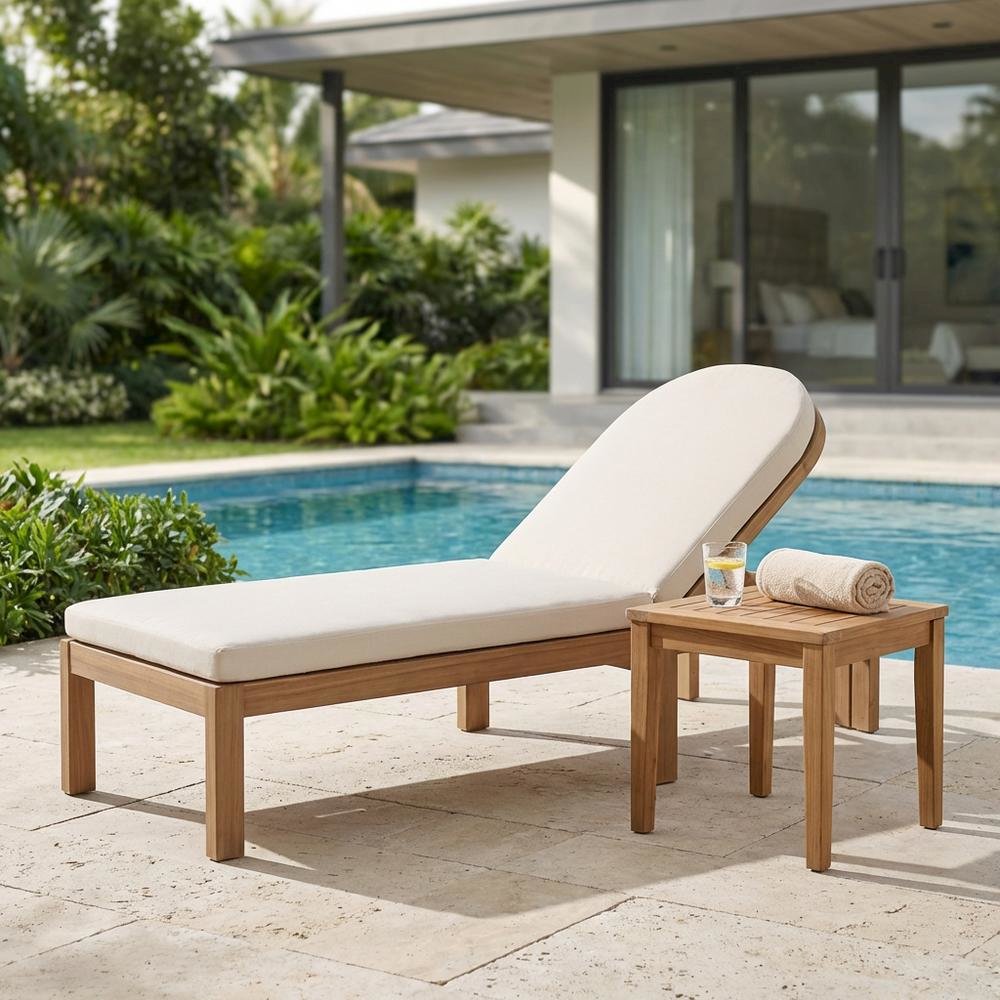 Cream Fabric Outdoor Lounge Chair With Contemporary Style And Cushioned Seat. Picture 3