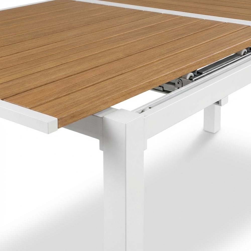 Brown Wood Look Outdoor Patio Dining Table, Adjustable Width, Contemporary Style. Picture 6
