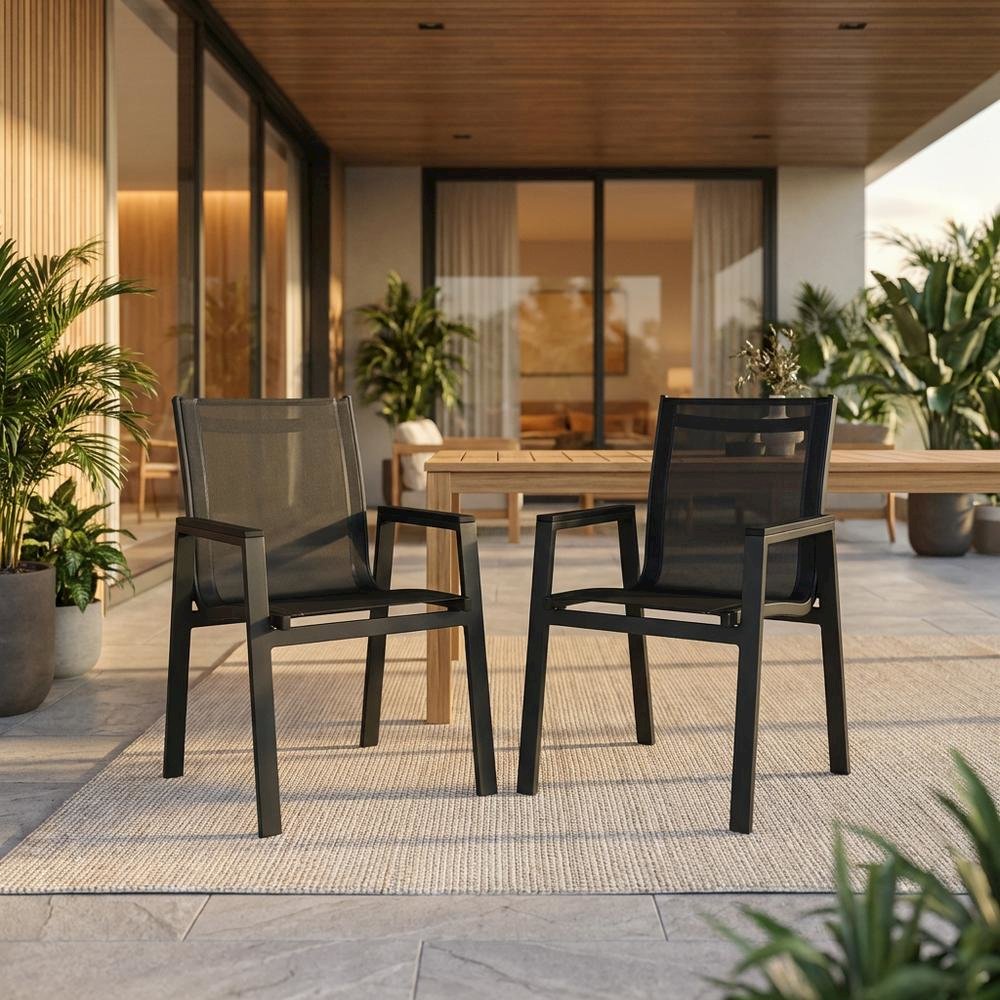 Grey Fabric Outdoor Patio Dining Armchair Set With Contemporary Design, 2-Piece. Picture 2