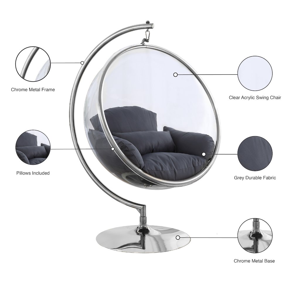 Luna Grey Durable Fabric Acrylic Swing Chair. Picture 6