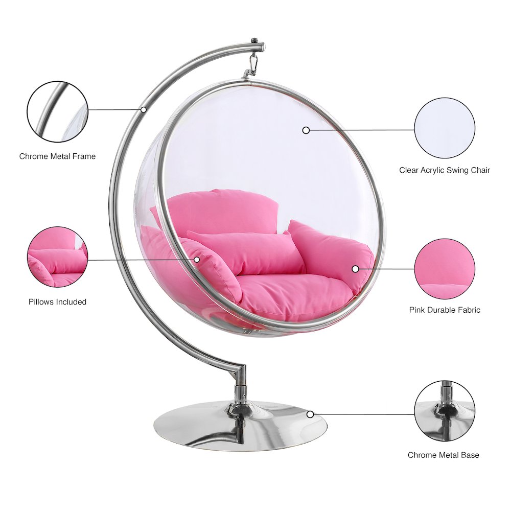 Luna Pink Durable Fabric Acrylic Swing Chair. Picture 6