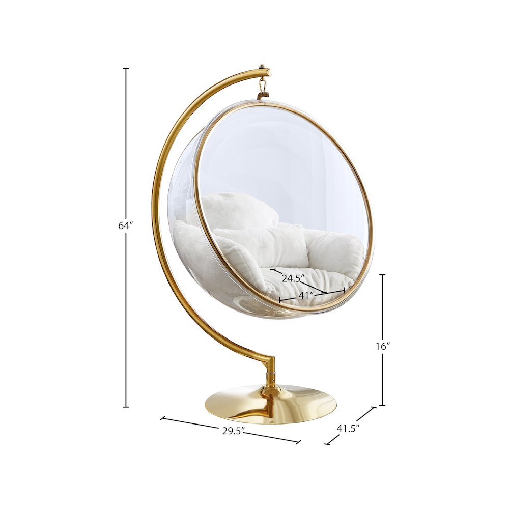 Luna White Faux Fur Acrylic Swing Accent Chair. Picture 6