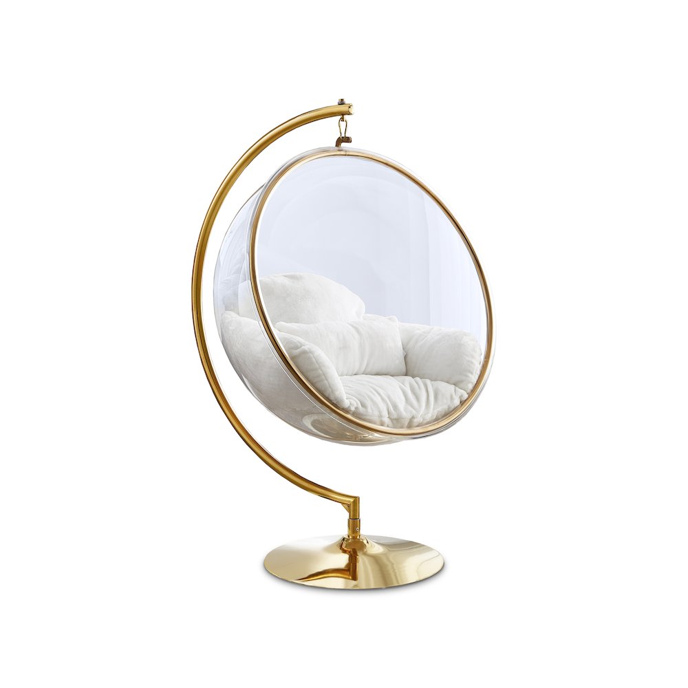 Luna White Faux Fur Acrylic Swing Accent Chair. Picture 1
