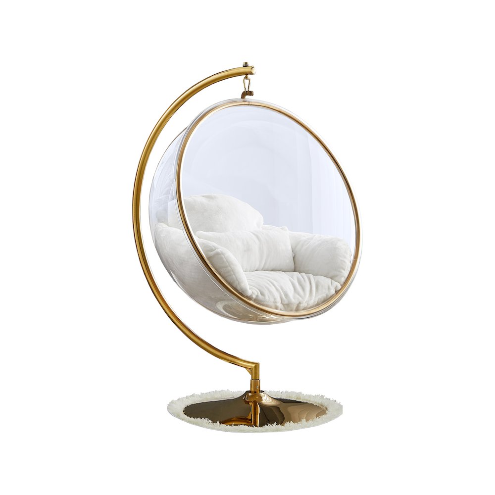 Luna White Faux Fur Acrylic Swing Accent Chair. Picture 2
