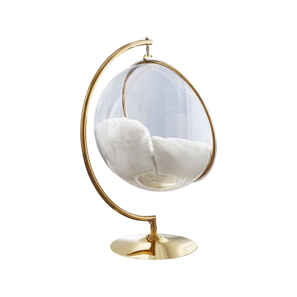 Luna White Faux Fur Acrylic Swing Accent Chair. Picture 3