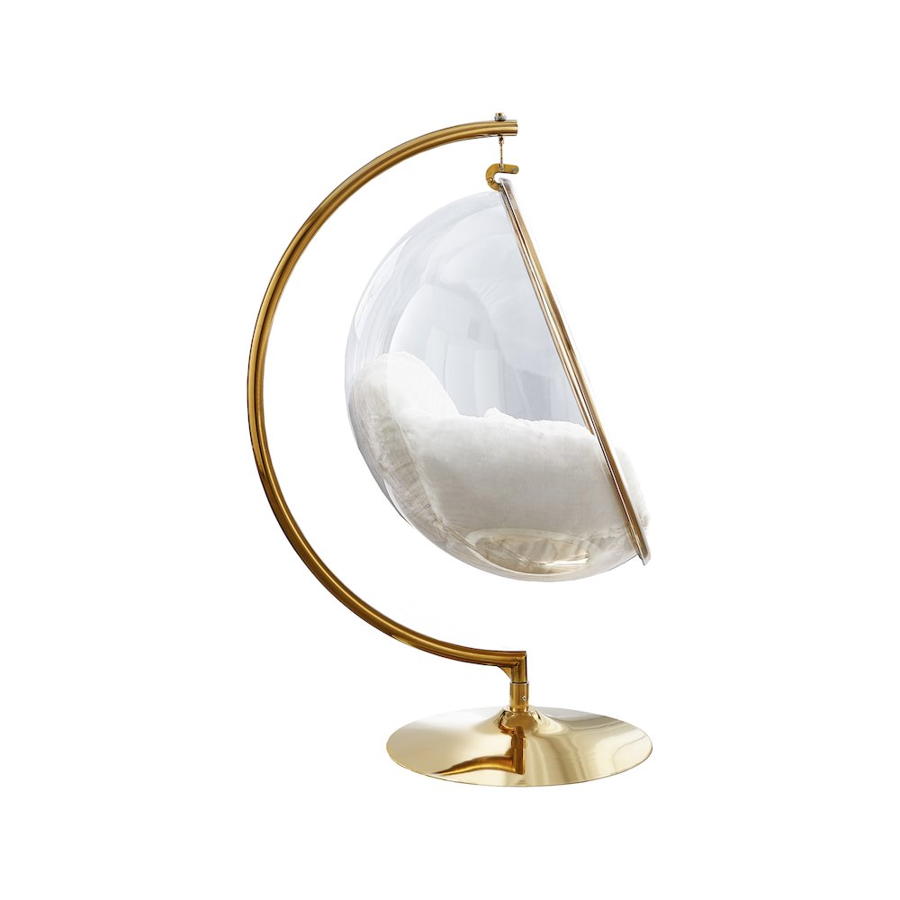 Luna White Faux Fur Acrylic Swing Accent Chair. Picture 4
