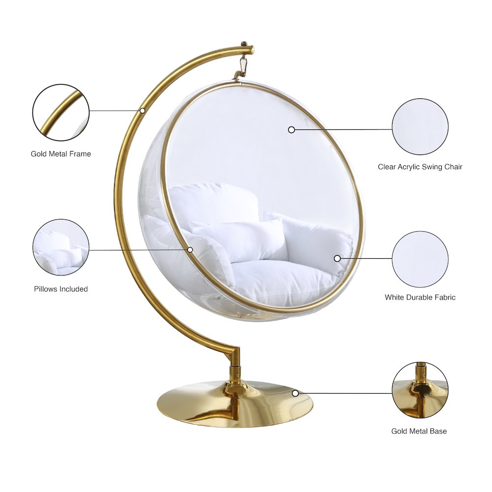 Luna White Fabric Acrylic Swing Bubble Accent Chair. Picture 6